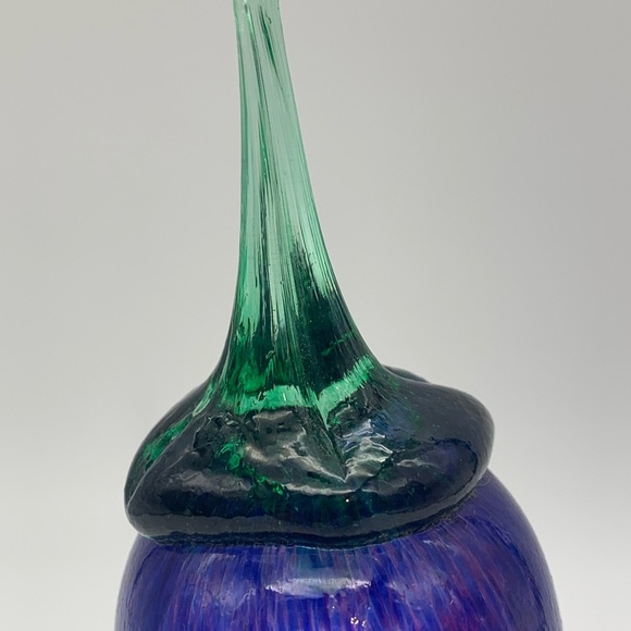 (SIGNED) Hand Blown Vegetable Eggplant Art Glass Sculpture Multi Color Swirl 8” - Picture 6 of 13